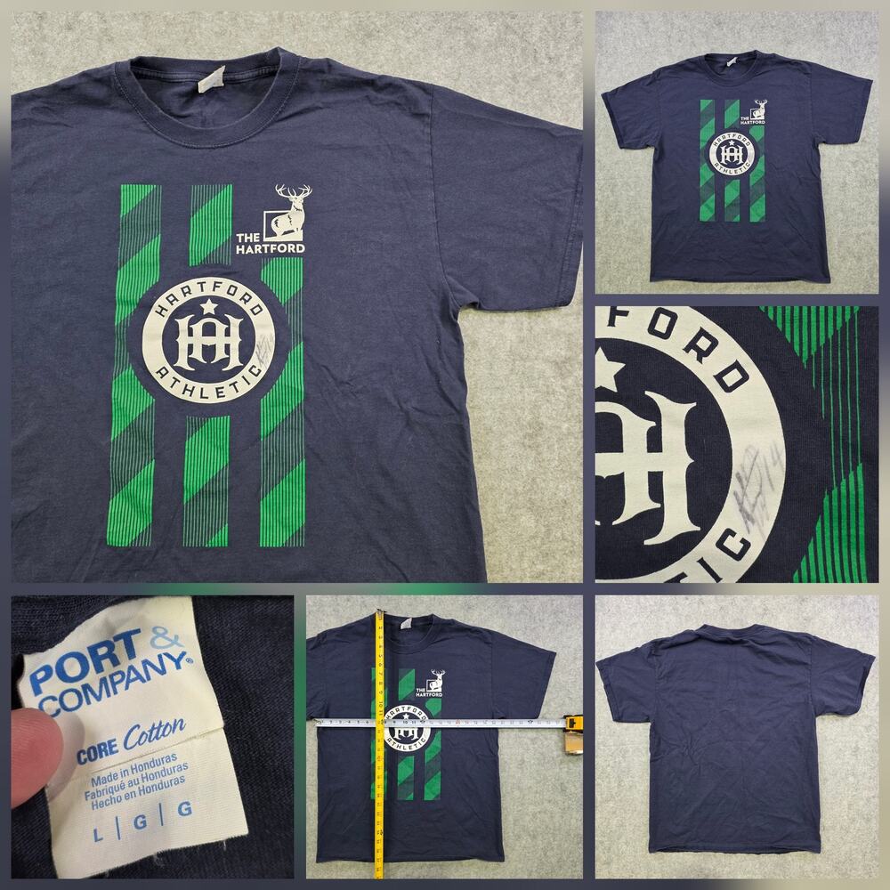 SIGNED Hartford Athletic T Shirt Mens Large Blue Soccer USL Graphic Tee